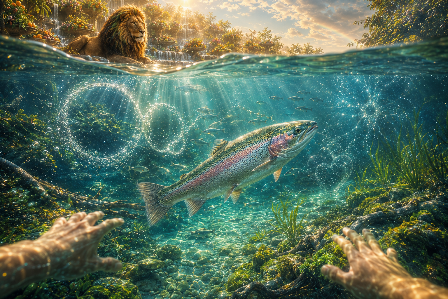 An imagined underwater encounter with the Fish in the Fountain.